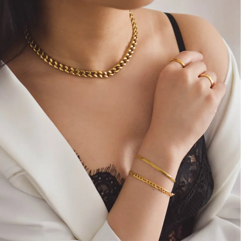 Vnox Gold Color Rolo Chain Bracelets for Women,Snake Cuban Paperclip Chain Bracelets, Chic Minimalist Girl Party Holiday Jewelry