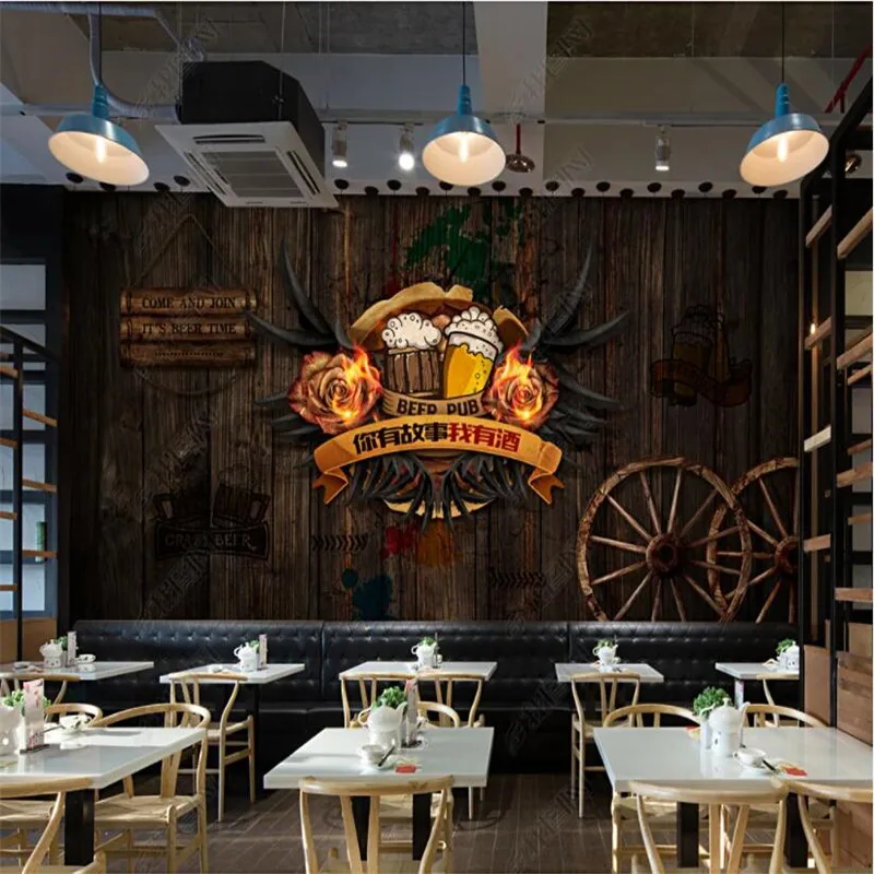 

Retro Nostalgic Beer Wine 3D Wall Paper Restaurant Bar Ktv Industrial Decor Mural Self-adhesive Wallpaper Papel De Parede 3D