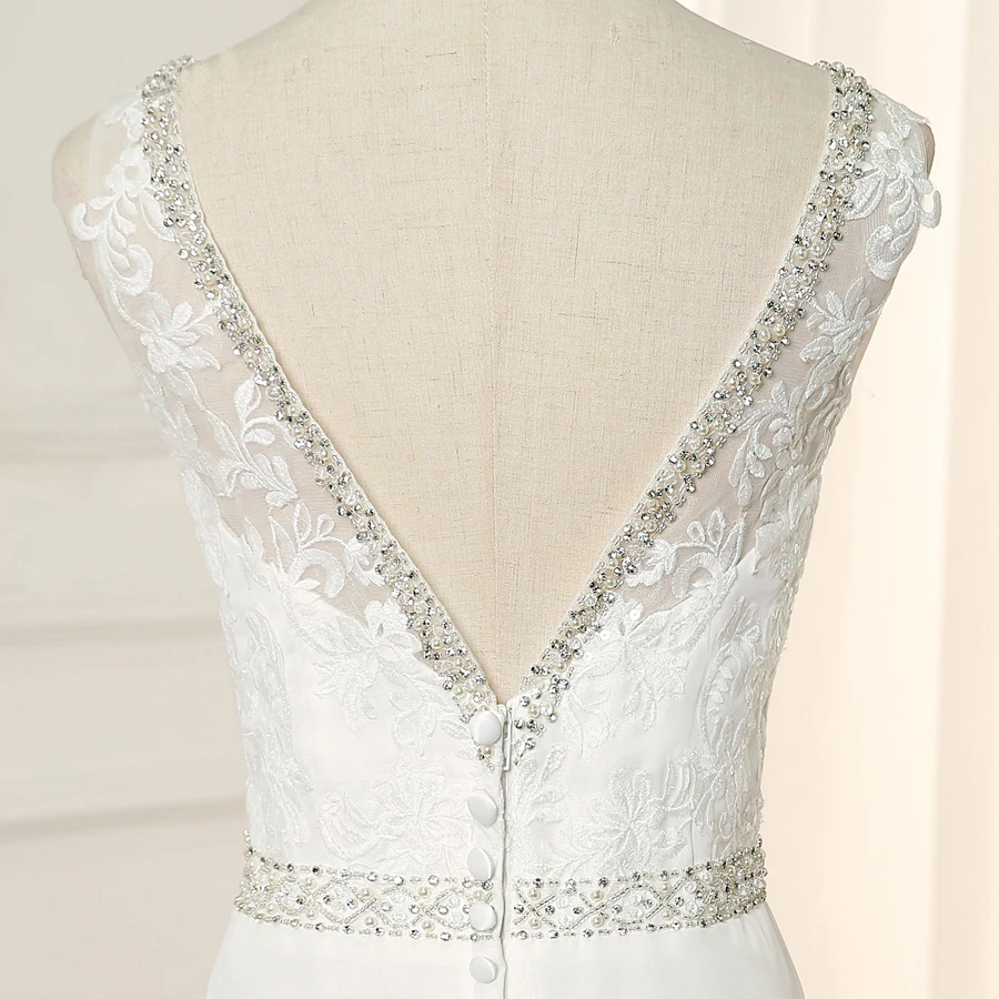 Jiayigong-Robe de Mariée en Mousseline de Soie, Tenue de Plage Boho Personnalisée, Col en V Double, Perles Appliquées, Ligne A, Quelle que soit la Robe de Mariage