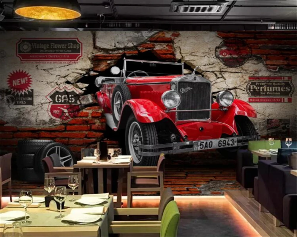 Custom wallpaper retro car restaurant hotel background wall murals home decoration tooling vintage car 3d wallpaper