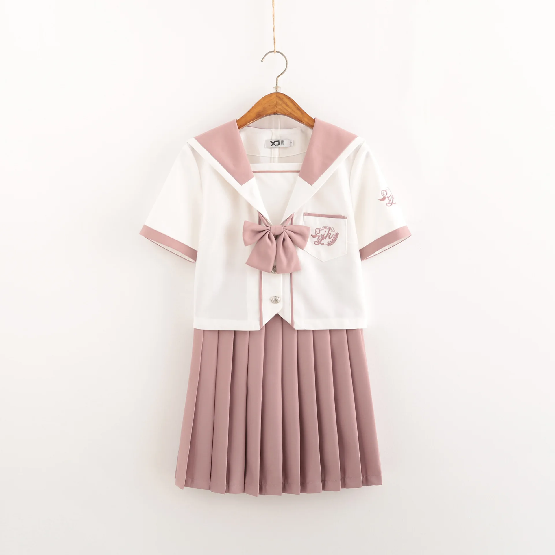 2021 Pink White JK Uniform Summer Short Sleeve Japanese School Uniforms Girls Sailor Sets Pleated Skirt JK Uniform COS Costumes