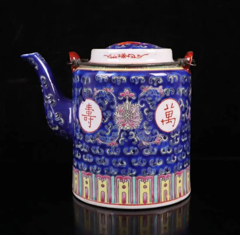 

China seiko blue ceramic teapot crafts statue