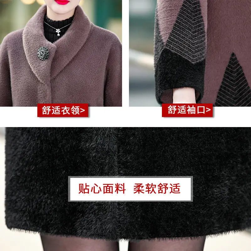 Women Winter Jacket High Quality Thick Imitation Mink Cashmere Coat Noble Middle-aged Mother Knit Cardigan Sweater Jacket W2213