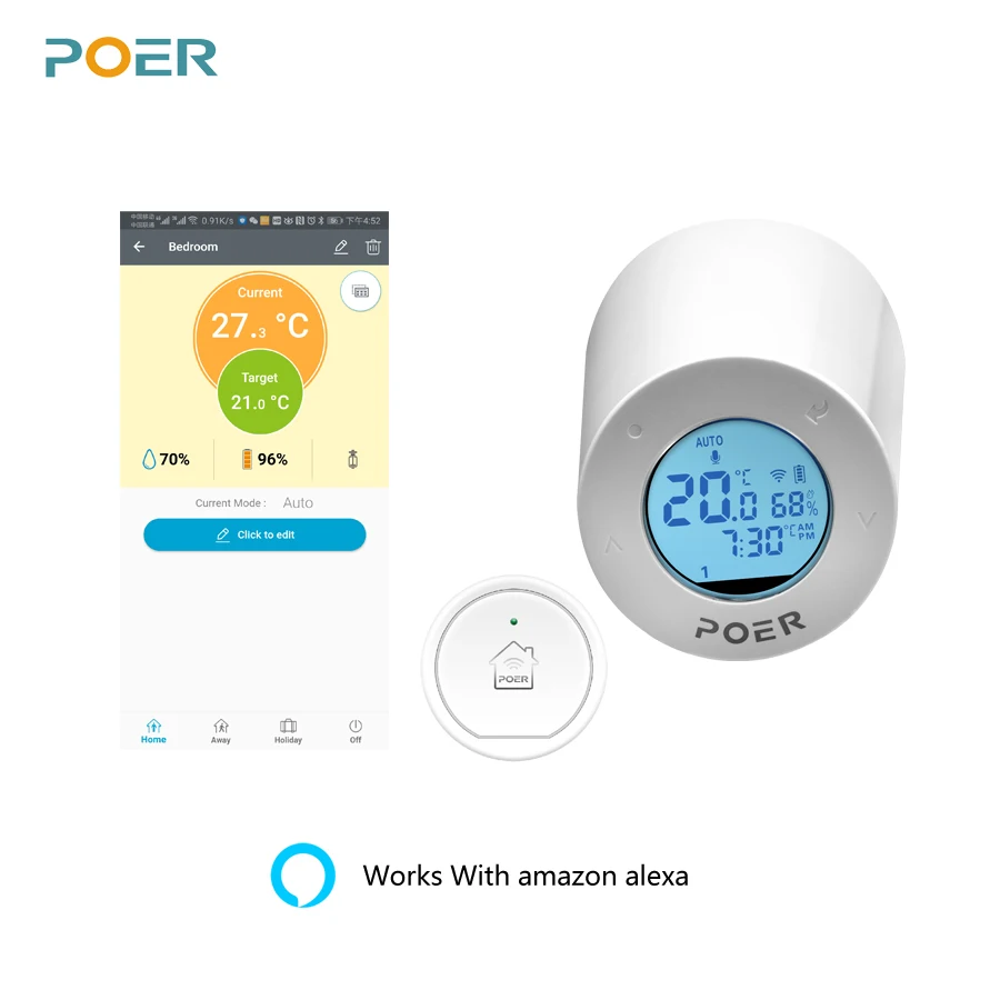 Radiador termostático con válvula de cabezal térmico, controlador de termostato programable inteligente, WiFi, funciona con Alexa y Google