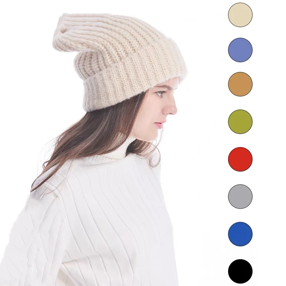 

Loose Mohair Knitted Hat Lazy Big Head Circumference Woolen Hat Autumn and Winter Large Version Ear Protection Thick Woolen Hat