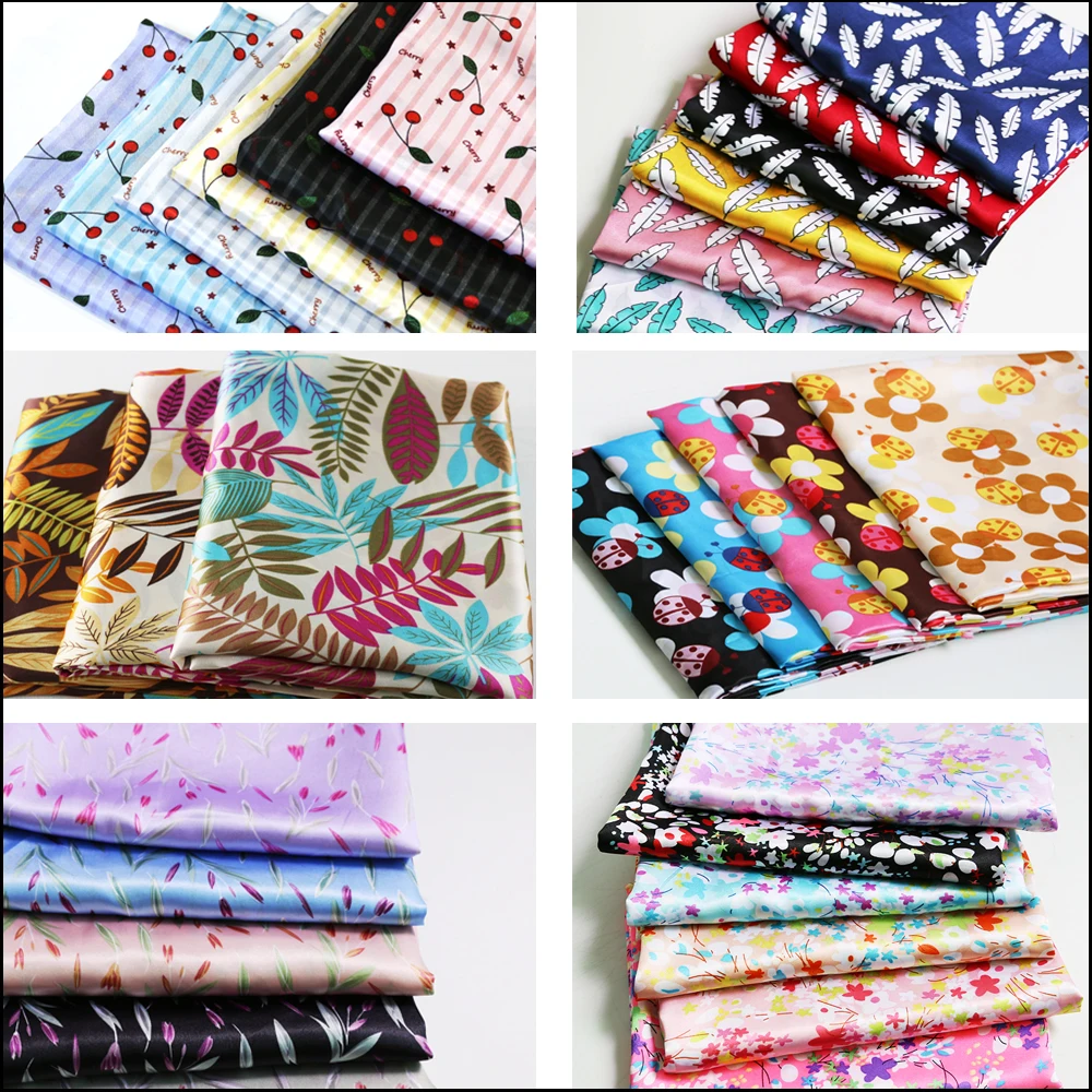 1 meter X 1.5 meter Super Deals!! Soft Polyester Satin Fabric Silky Scarf Material Charmeuse Floral