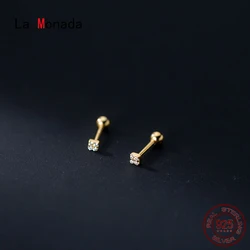 La Monada Geometry Square Stud Earrings 925 Sterling Silver 925 Small Silver Earrings For Women Silver Pierced Girls Screw Nut