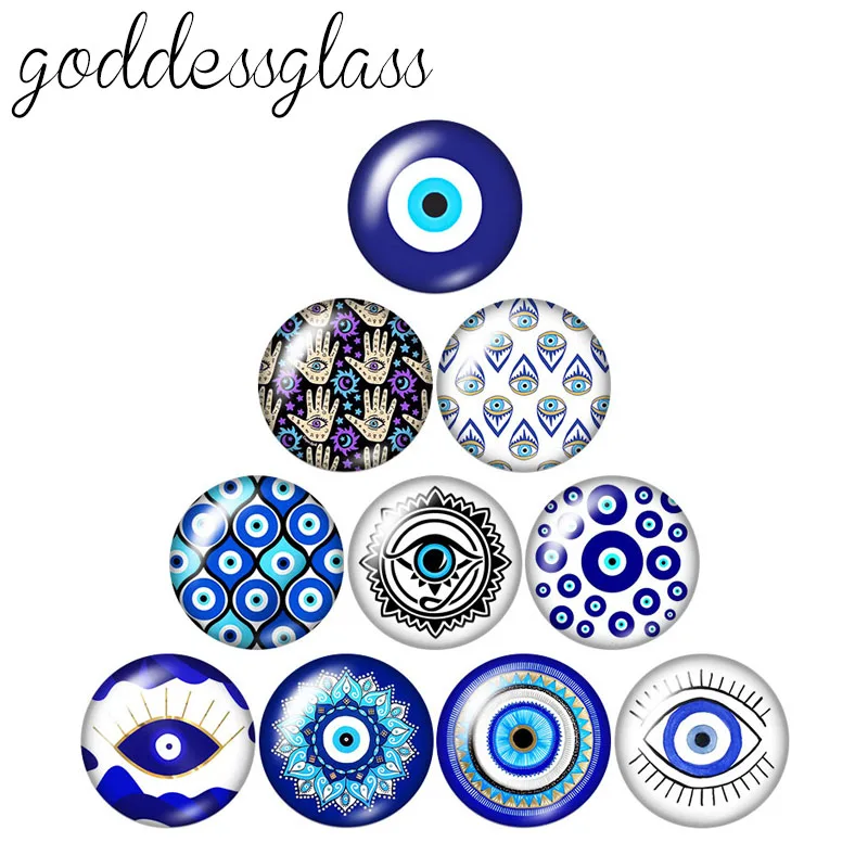 Lucky Turkish Greek Blue evil Eye 10szt 12mm/18mm/20mm/25mm/30mm Okrągły szklany kaboszon fotograficzny demo płaski tył Making findings