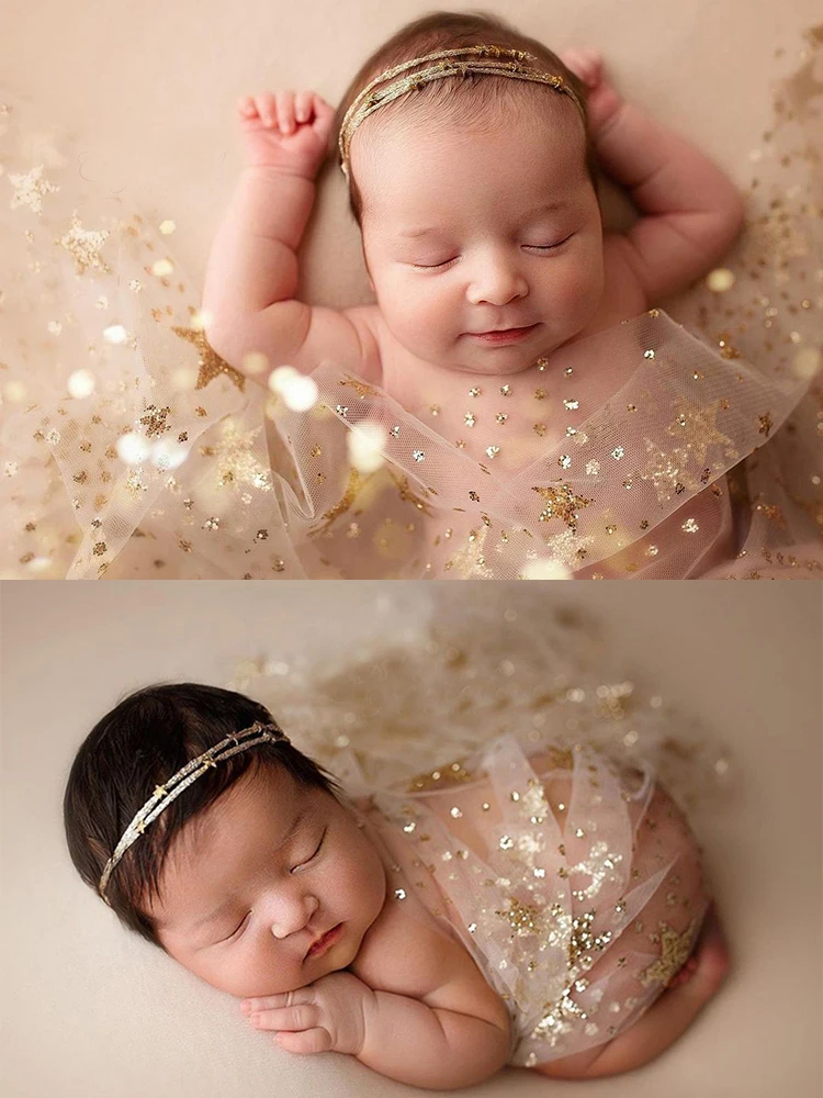 Newborn Photography Props Bling Star Wrap Baby Blanket Photo Background Bronzing Fabric Glitter Cloth Photo Studio Accessories