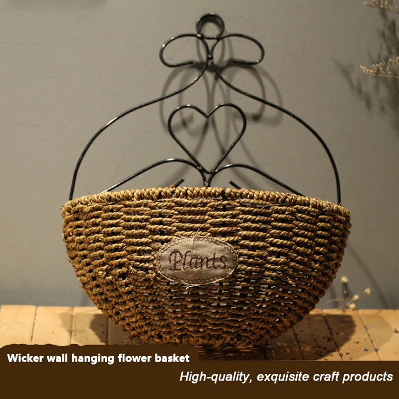 Wicker Wall-Mounted Flower Pot Woven Portable Hanging Pots Straw Woven Potted Green Stalk Flower Basket