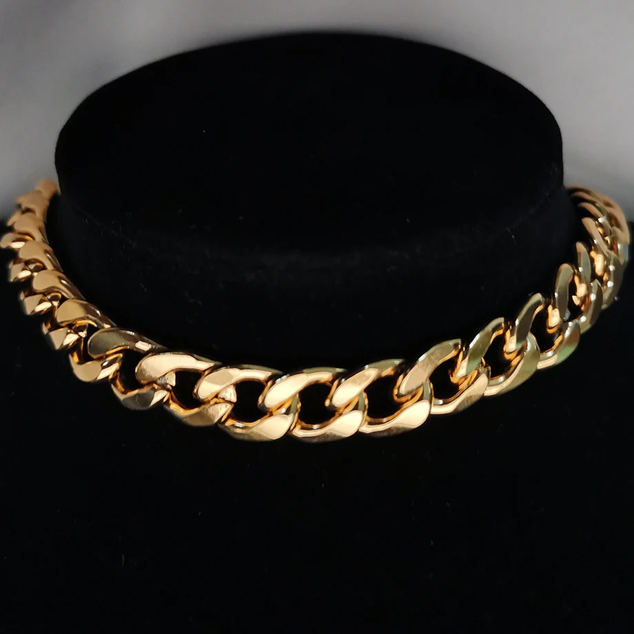 Hip Hop Męski Gruby Łańcuch Miami Cuban Link Choker Naszyjnik Chunky Gold Color Biżuteria ze stali nierdzewnej na szyję dla kobiet