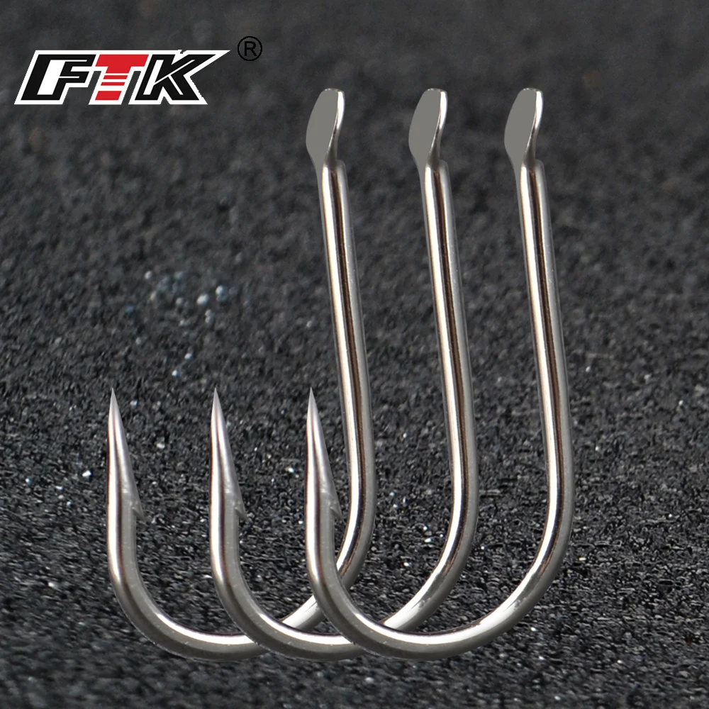 FTK Flatted Round  Fishhooks 100pcs/lot Size1#-Size10# Fishing Hook High Carbon Steel Fishhook For Fishing