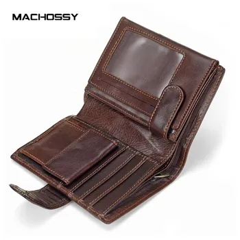MACHOSSY 남성용 소가죽 정품 가죽 지갑, 동전 지갑 클러치 걸쇠, 오픈 최고급 레트로 단지갑, 13.5cm x 10cm