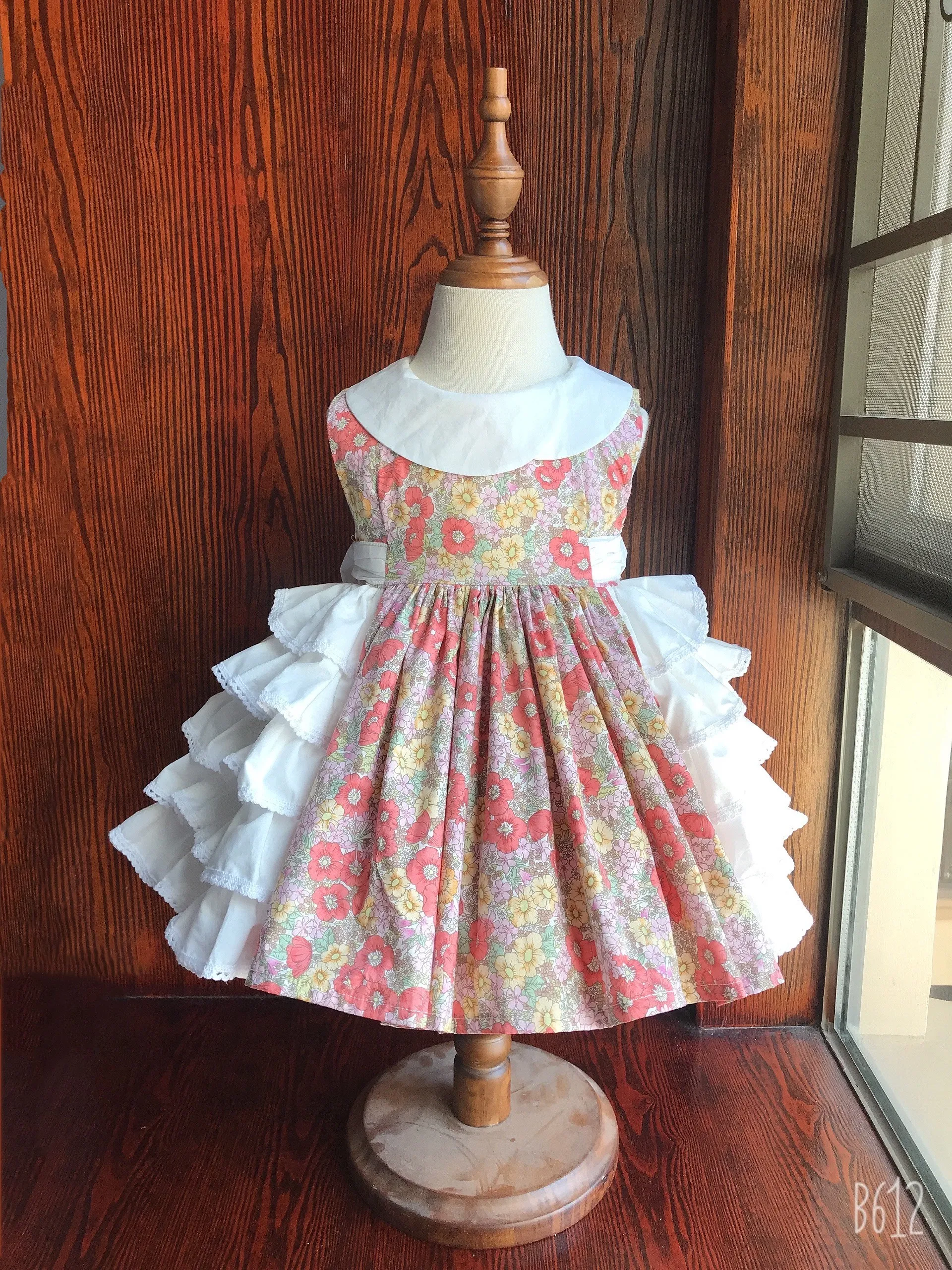 Girl Summer Floral Turkish Spanish Vintage Lolita Ball Gown Princess Dress for Birthday Eid Holiday