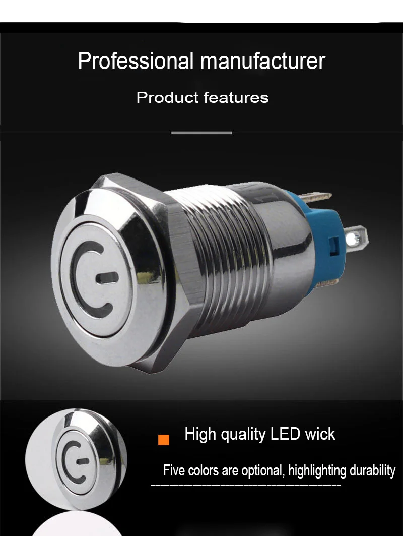 2pcs/lot 12mm hole spacing Metal Push Button Switch With Light Flat/High Head Waterproof Self-Locking  Normal Open Pin Terminal