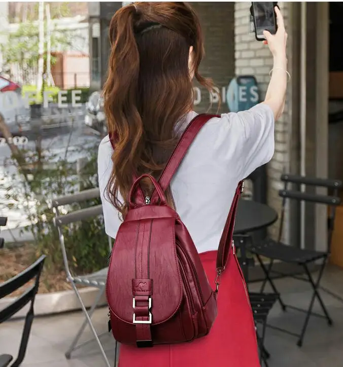 Women Backpack Soft Leather Shoulder Bags For Women Multi-Function Bagpack Female Preppy School Backpacks For Teenage Girls