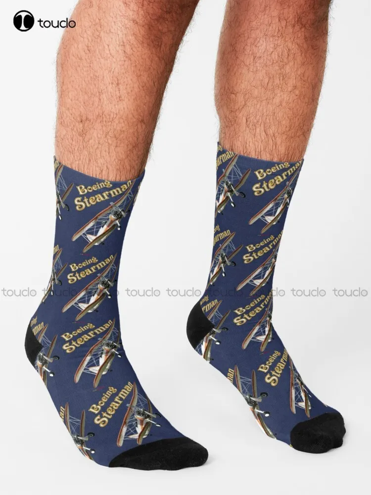 Plane & Simple - Boeing Stearman Vh-Rac Socks White Crew Socks Men Personalized Custom Unisex Adult Teen Youth Socks Fashion New