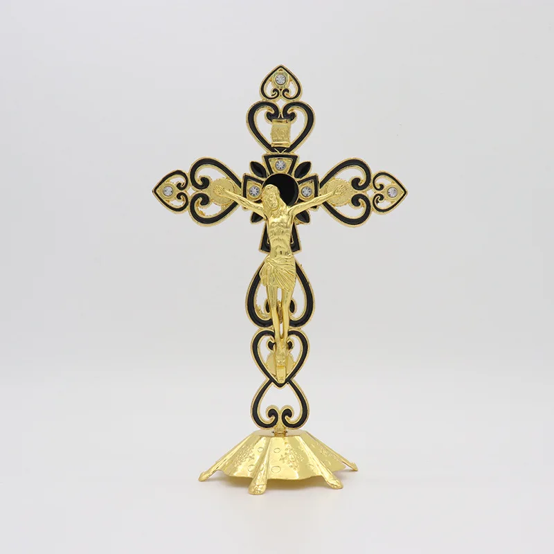 Silver Gold Church Cross Crucifix Christ Catholic Jesus Religious Church Decoration Stand Wall Antique Home Chapel Decor