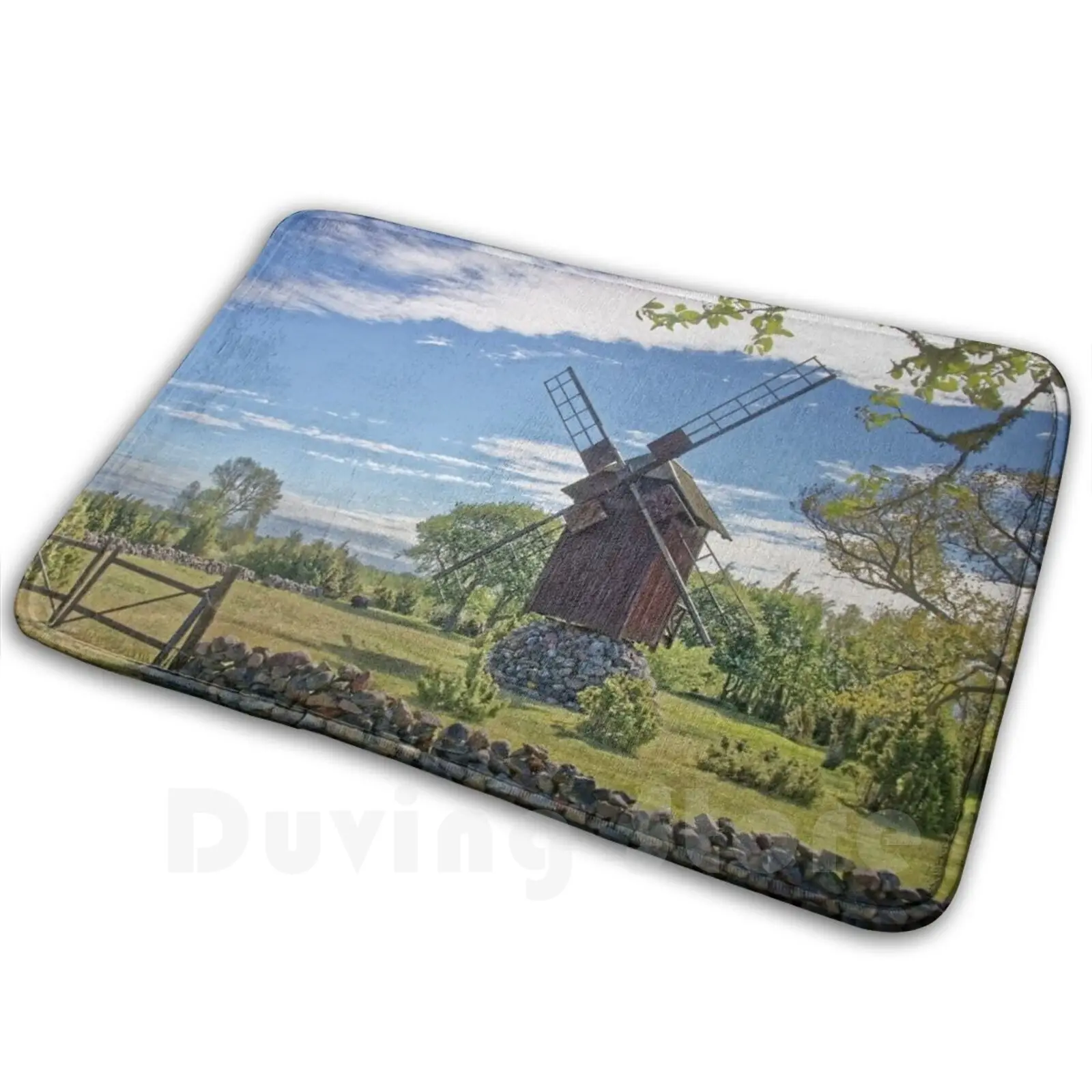 Estonia Carpet Mat Rug Cushion Soft Estonia Island Of Saaremaa Windmill Landscape Historically Sky Clouds Baltic States