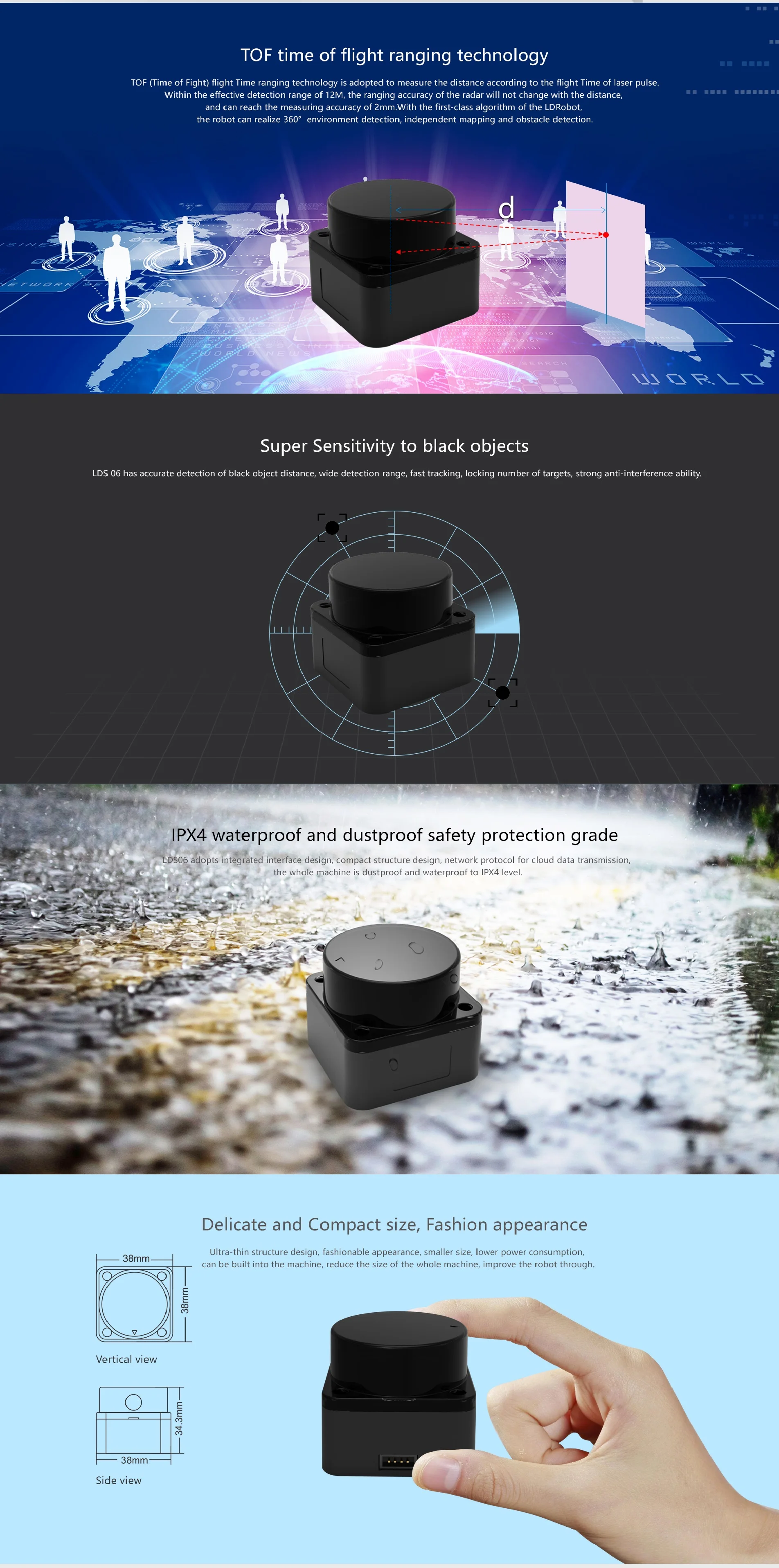LDROBOT D500 Lidar-Kit TOF Laser-Radar Lidar-Scanner 360° ° 60000Lux unterstützt ROS1 und ROS2 für den Innen- und Außenbereich (C1) – Detail 6