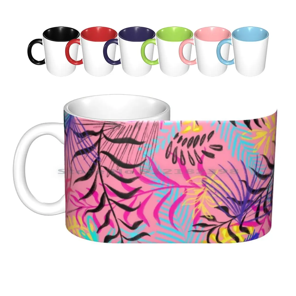 Matching Mask And Shirt Pattern Tropical Plant Ceramic Mugs Coffee Cups Milk Tea Mug Tropical Plant Pattern Texture Repeating