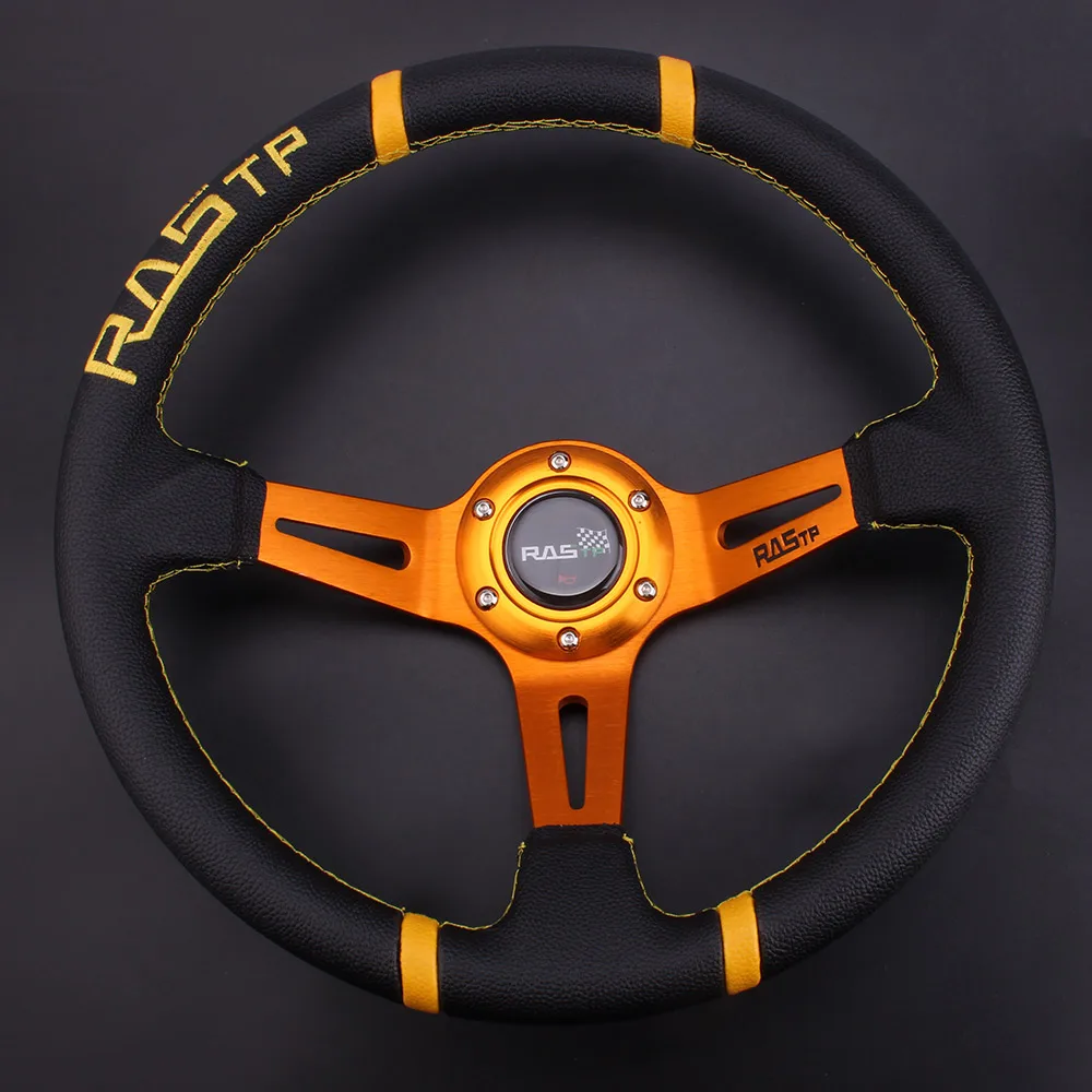 Rastp-ユニバーサル14インチ深皿漂流スポーツステアリングホイールの革