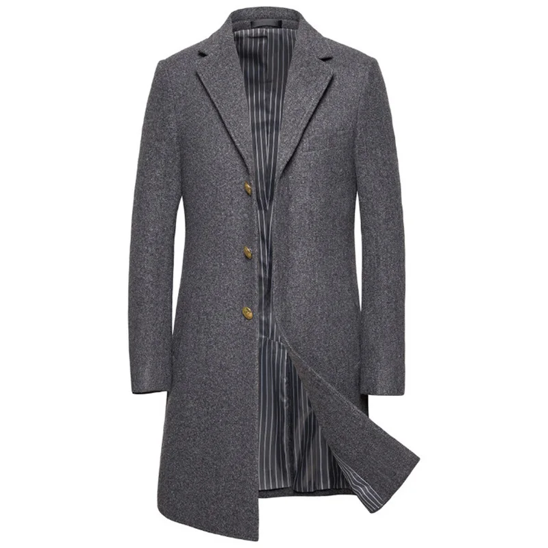 

New Luxury Wool Coat Men Autumn Winter Single Breasted Long Trench Coat British Style Woolen Jacket Male Brand Clothing 5XL