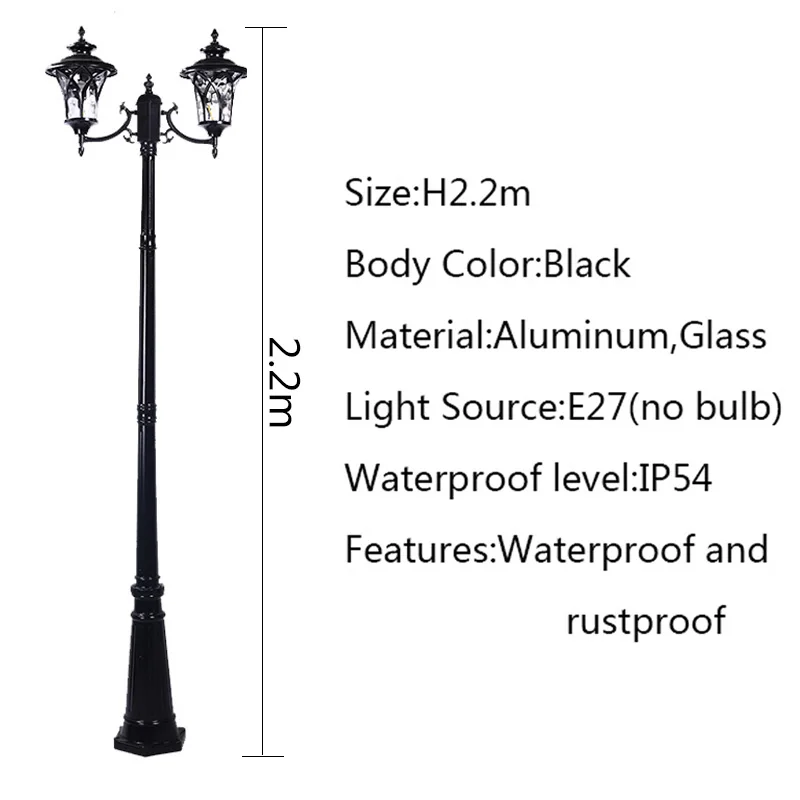 2.2m Nordic Street Lamp Park Square Waterproof Retro Street Lights Garden Villa Courtyard Outdoor Decorative Lighting Fixture