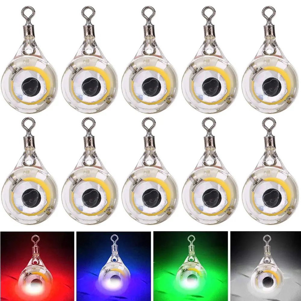 10pcs Mini Fishing Lure Light LED Deep Drop Underwater Eye Shape Fishing Squid Fishing Bait Luminous Lure for Attracting Fish