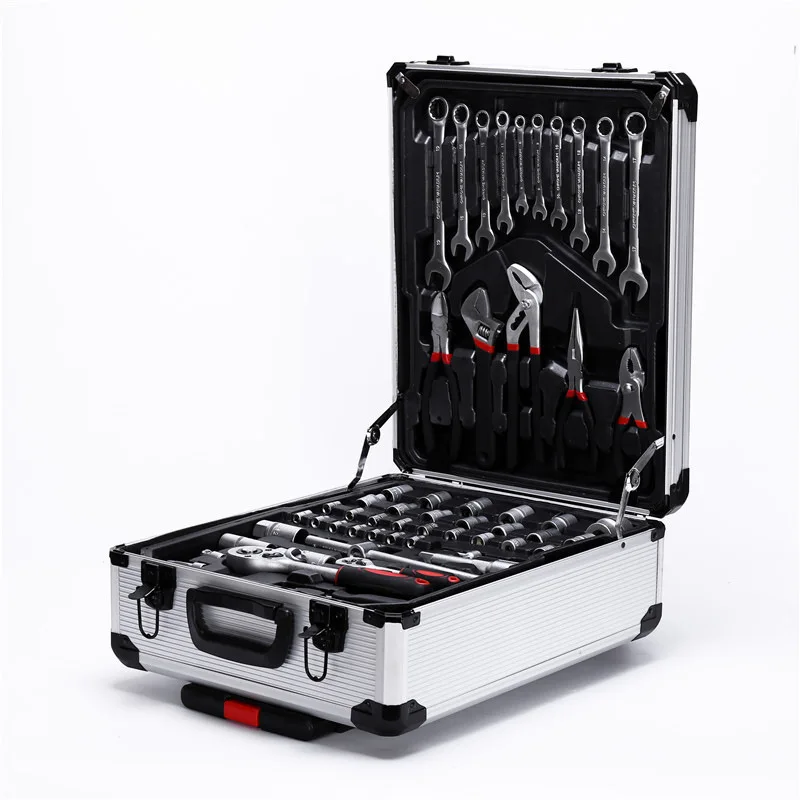 

Hardware tool set 187 pieces of aluminum pull rod box portable multi - function tool box combined set