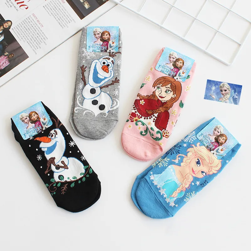 Calzini Disney Frozen Cartoon Girl Frozen Elsa / Anna / Olaf stampa Docks calze sottili brillanti da donna primavera e autunno