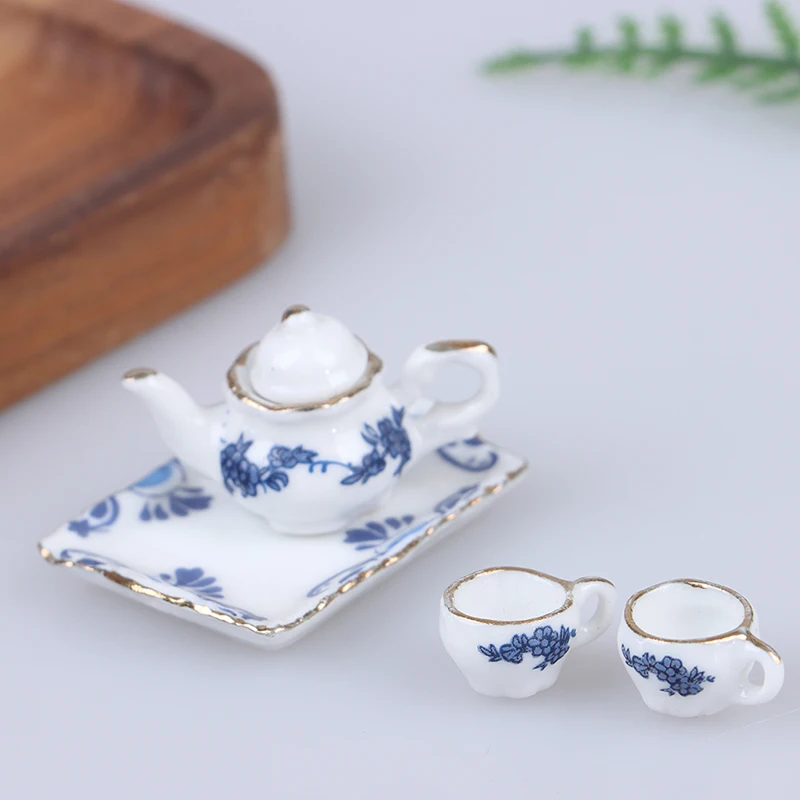 6-17Pcs Dollhouse Miniature Dining Ware Porcelain Tea Set Dish Cup -Flower Pattern