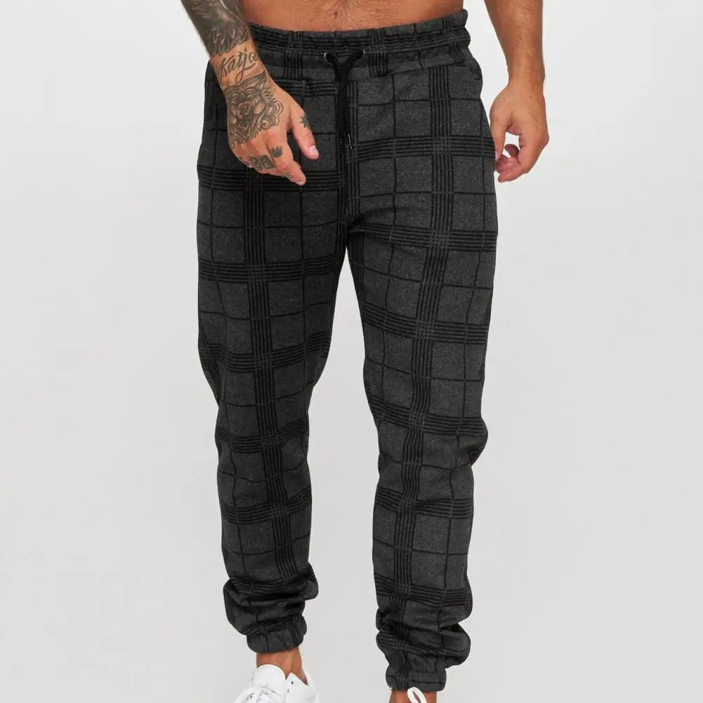 

Men's Casual Pants Trousers Plaid Print Leisure Mid Waist Ankle-banded Sweatpants For Daily Wear