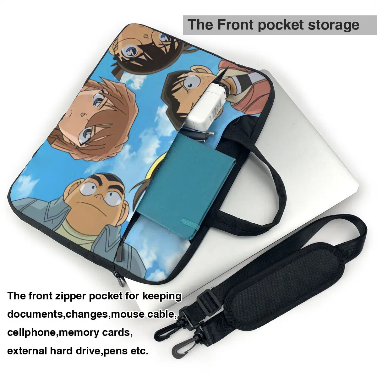 Detective Conan Laptop Bag Case Protective Vintage Computer Bag Bicycle Crossbody Laptop Pouch