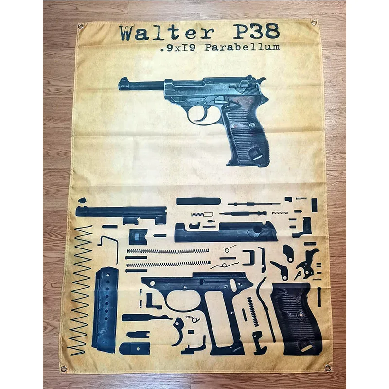 Walter P38 Gun Drawing Flag 3ft*5ft (90*150cm) Size Christmas Decorations for Home Banner Indoor Outdoor Decor M221