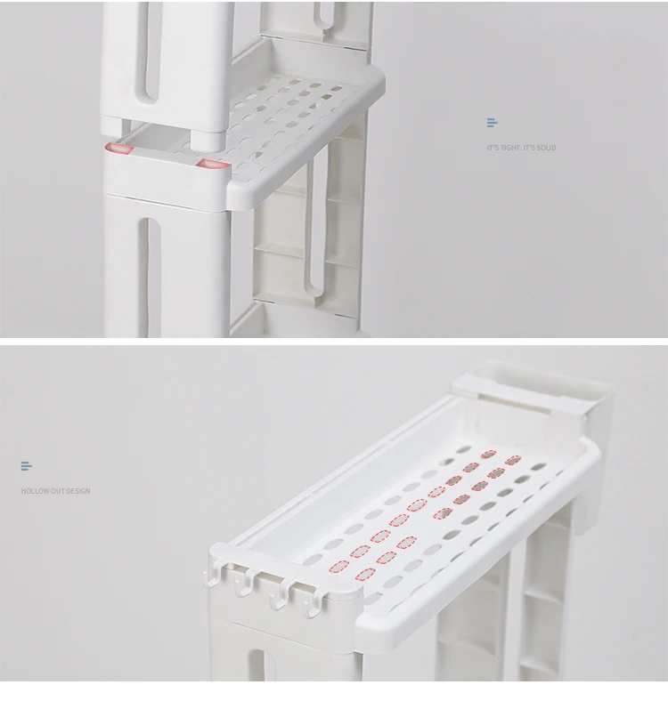 Küchen-Aufbewahrungsregal für Lebensmittel, Kühlschrank-Seitenregal, 2/3/4-lagig, abnehmbar, mit Rollen, Badezimmer-Organizer, Regal für Spalten, neu – Detail 13