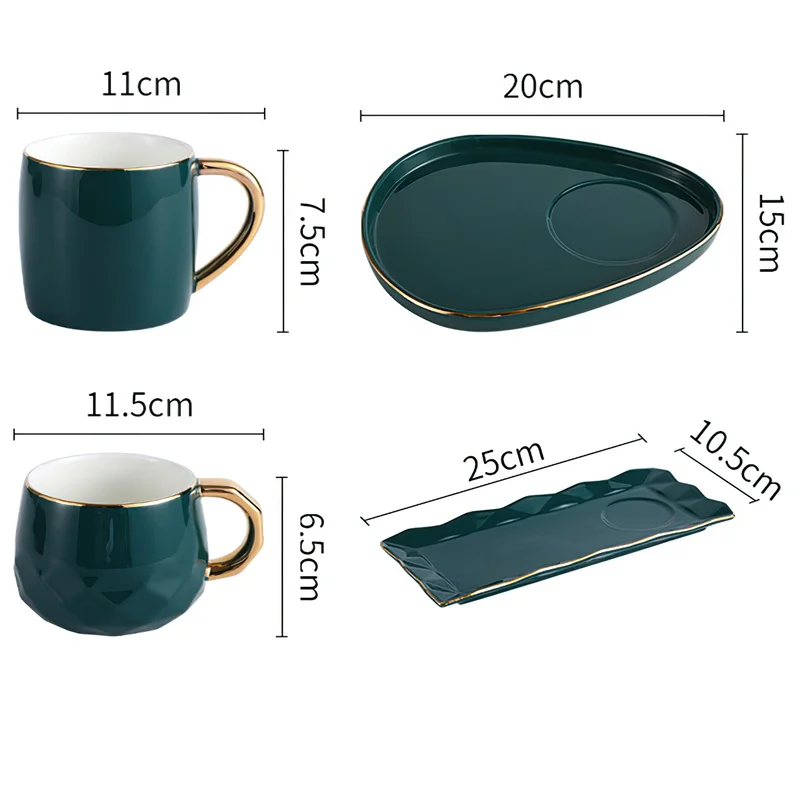 Ceramic Cup Dish Set Nordic Green Water Ware Coffee Cup Rectangular Tray Small Spoon Gift Box Home Bar Decoration Tea Cup