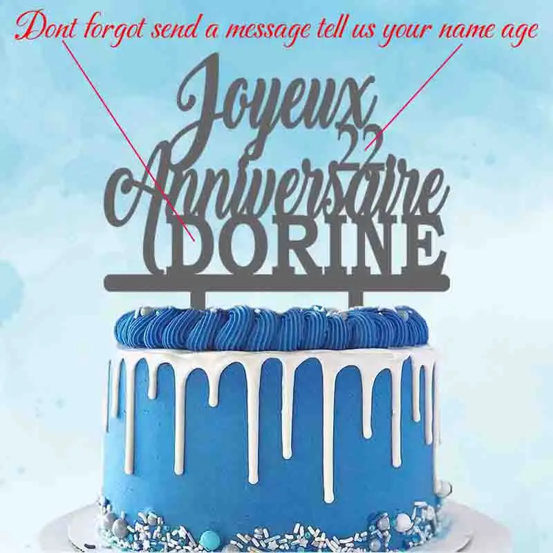 Personalized French Birthday Cake Topper Joyeux Anniversaire+Name Age For Birthday Party Cake Decoration Topper