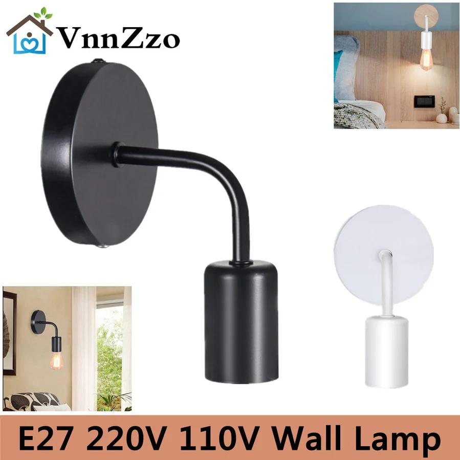 E27 Nordic Modern Wall Lamp Iron Black Indoor Lighting Bedside Bathroom Bedroom Lamp Sconce Wall Light Fixture Decor Industrial