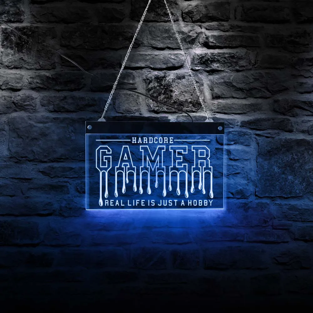 

Real Life Is Just A Hobby Gaming Quote Multi-color LED Hanging Sign For Game Room Legend Hardcore Gamers Light Up Wall Sign