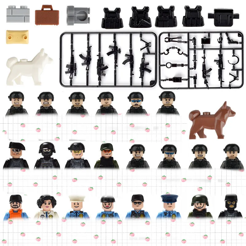 2021 New Mini Block Figurines Soldiers Engineers Boats Dogs Resue Team Tool Toys Rainforest Animals Dairy Mini  Figure Block Toy