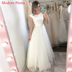 Vestido De Novia De satén con cuello redondo, longitud hasta el suelo, nuevo estilo, MF0150, 2021