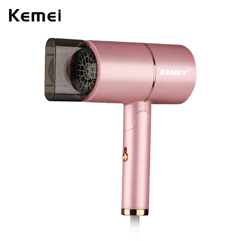 Kemei Professional Blow Dryer Negative Ion Smoother Hair Care Fast Drying Foldable Portable Pink Hair Dryer Home Travel Salon