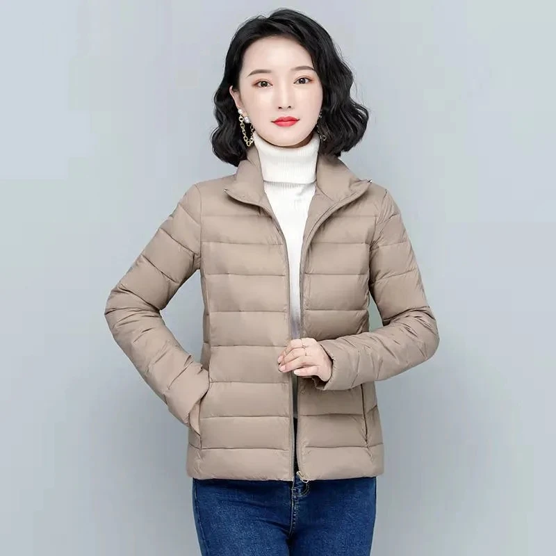 Chaqueta acolchada de algodón con cuello levantado para mujer, Chaqueta corta acolchada de plumón ligera, moda coreana, invierno, 2021