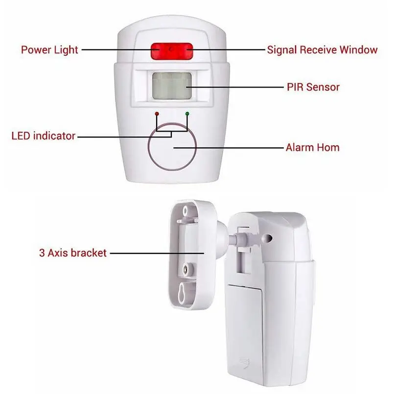 Home Security System Kits IR Infrared Motion Sensor Alarm Detector 105dB Alarm Monitor Wireless Alarm system+2 remote controller