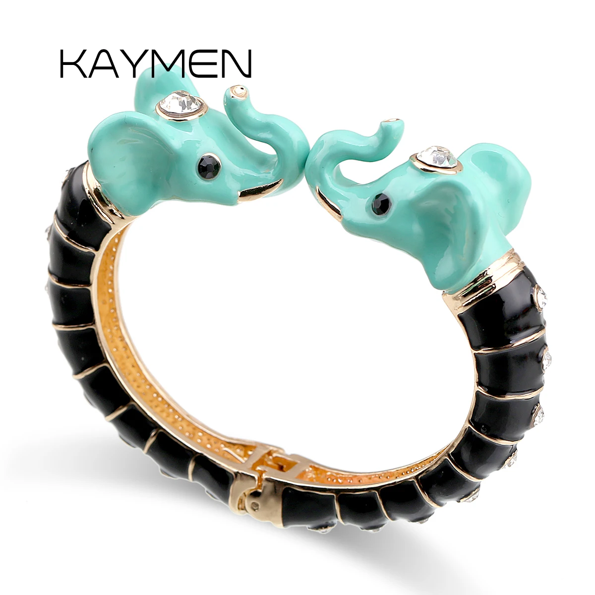 Fashion Colourful Elephant Bangles for Women Teens Gold Plating Statment Chunky Cuff Bracelet Hinge Spring Bangle Jewelry