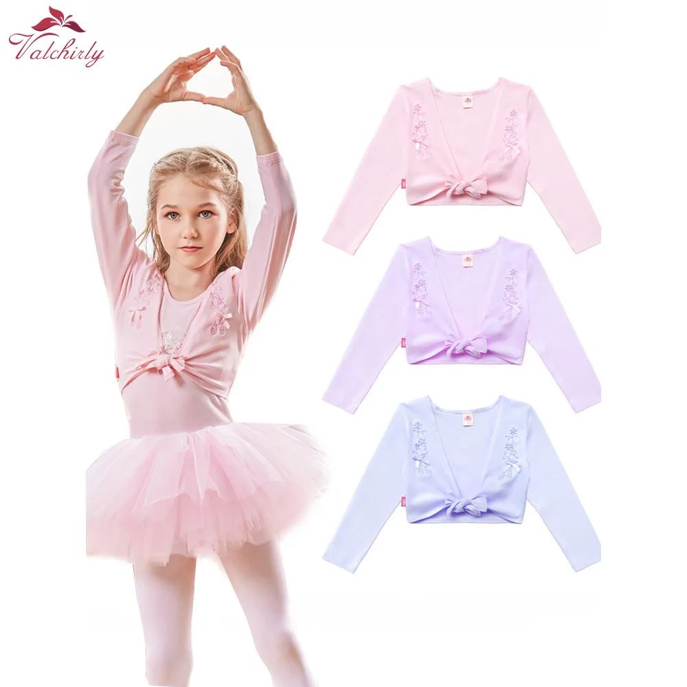 Girls Dance Ballet Warm-up Cardigan Dress Kid Gymnastics Costume Jacket Long Sleeve Crossover Wrap Tops Leotards