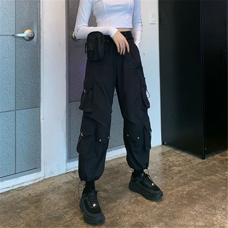 

Women's Cargo Pants Black Straight Loose Korean fashion pants Student BF Harajuku woman Wide Leg pants Hip Hop Casual Pants