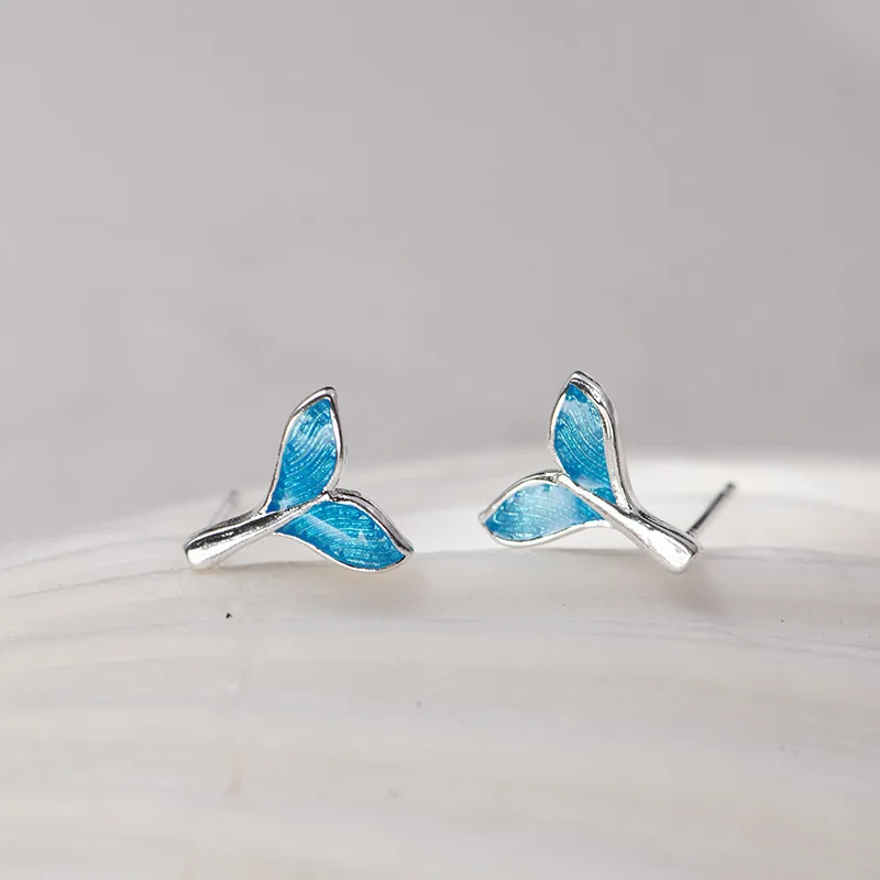 Ocean Style Blue Whale Tail Stud Earrings for Women Girl Korean Fashion Charming Earrings Jewelry aretes de mujer modernos 2020