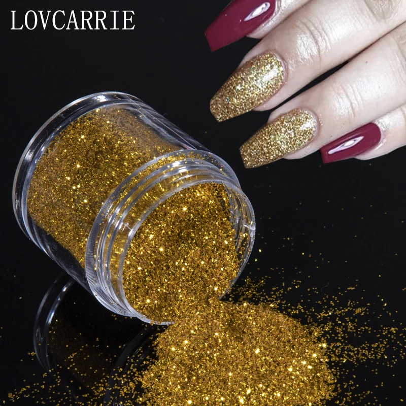 LOVCARRIE Gold Nail Powder Glitter Pots Dip Powder Pigment 10ml Mix Size Shine Paillettes Nail Art Sequins Flakes for Nails Set